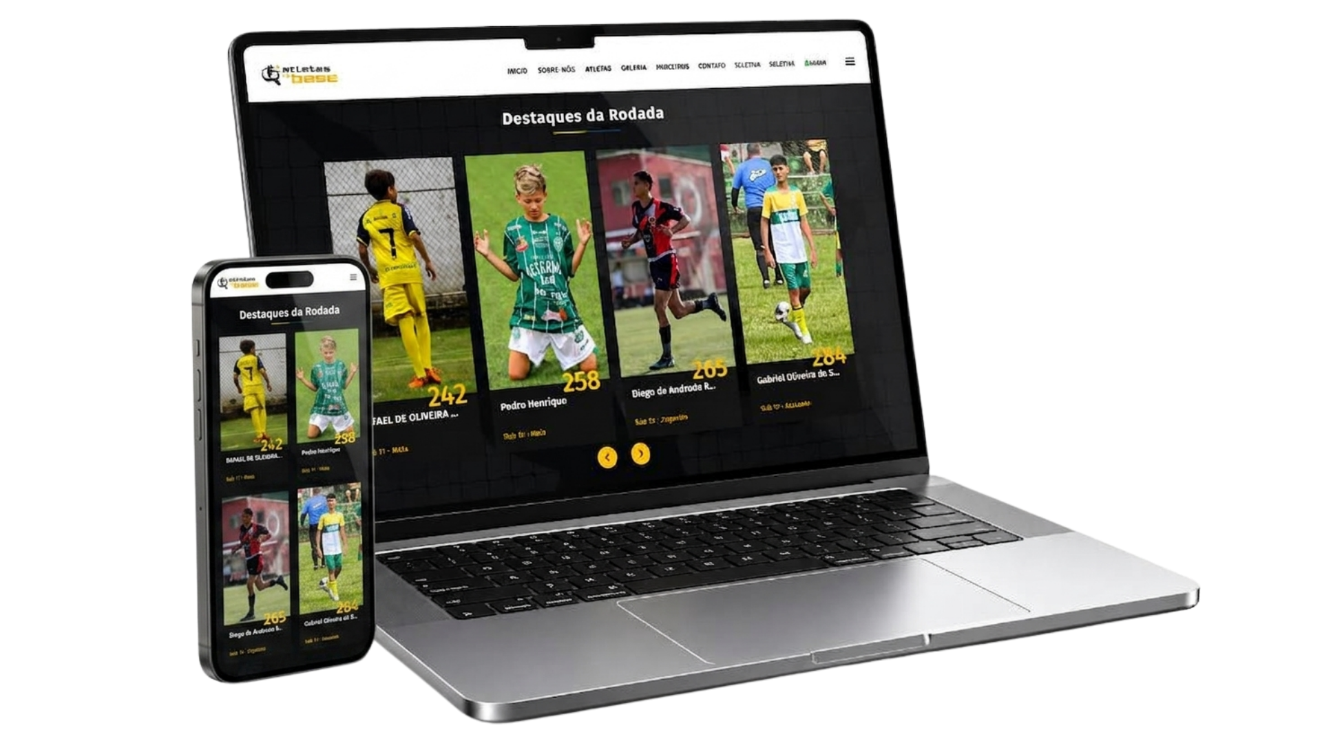 Plataforma Atletas de Base no notebook e celular